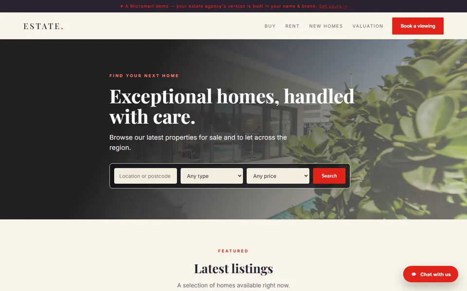 Demo estate agent website with property search