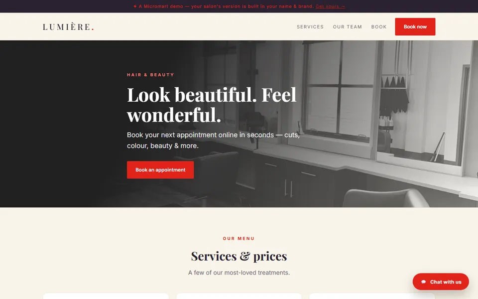 Demo salon website with online booking