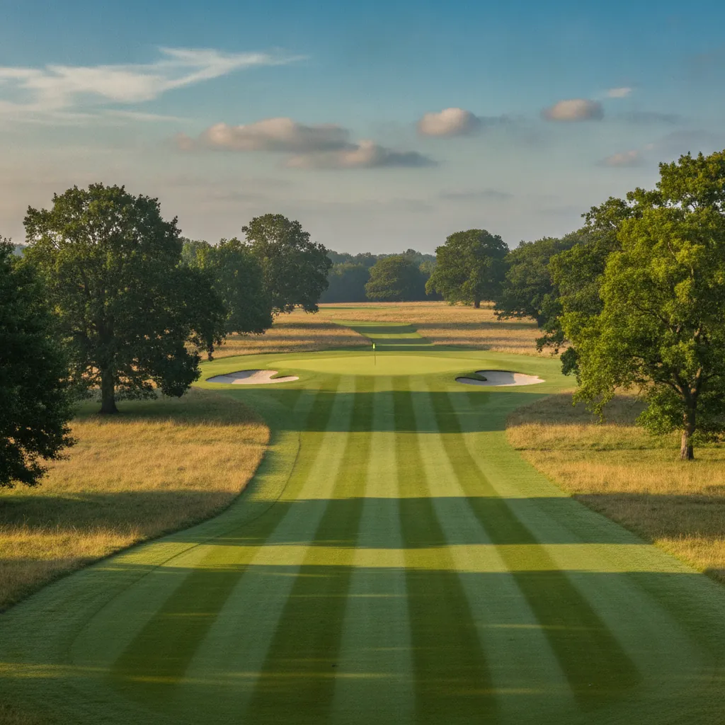 Parkland golf hole from the tee