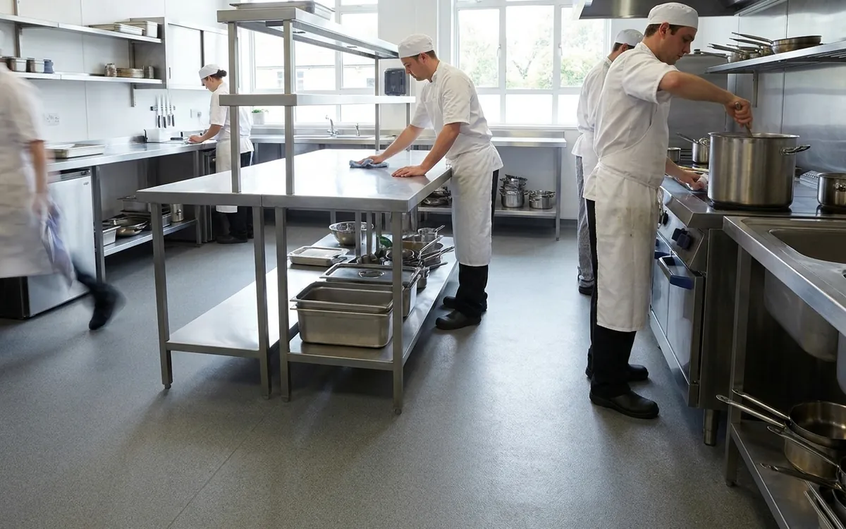 Slip-resistant flooring in a commercial kitchen