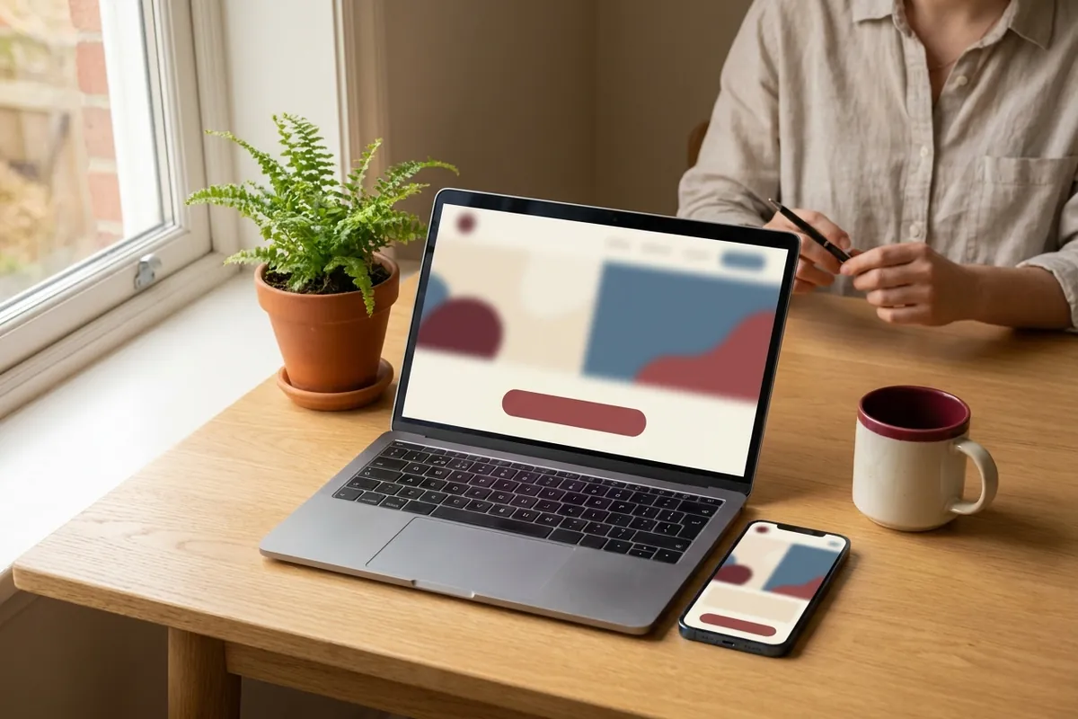 A small business website on a laptop and a phone