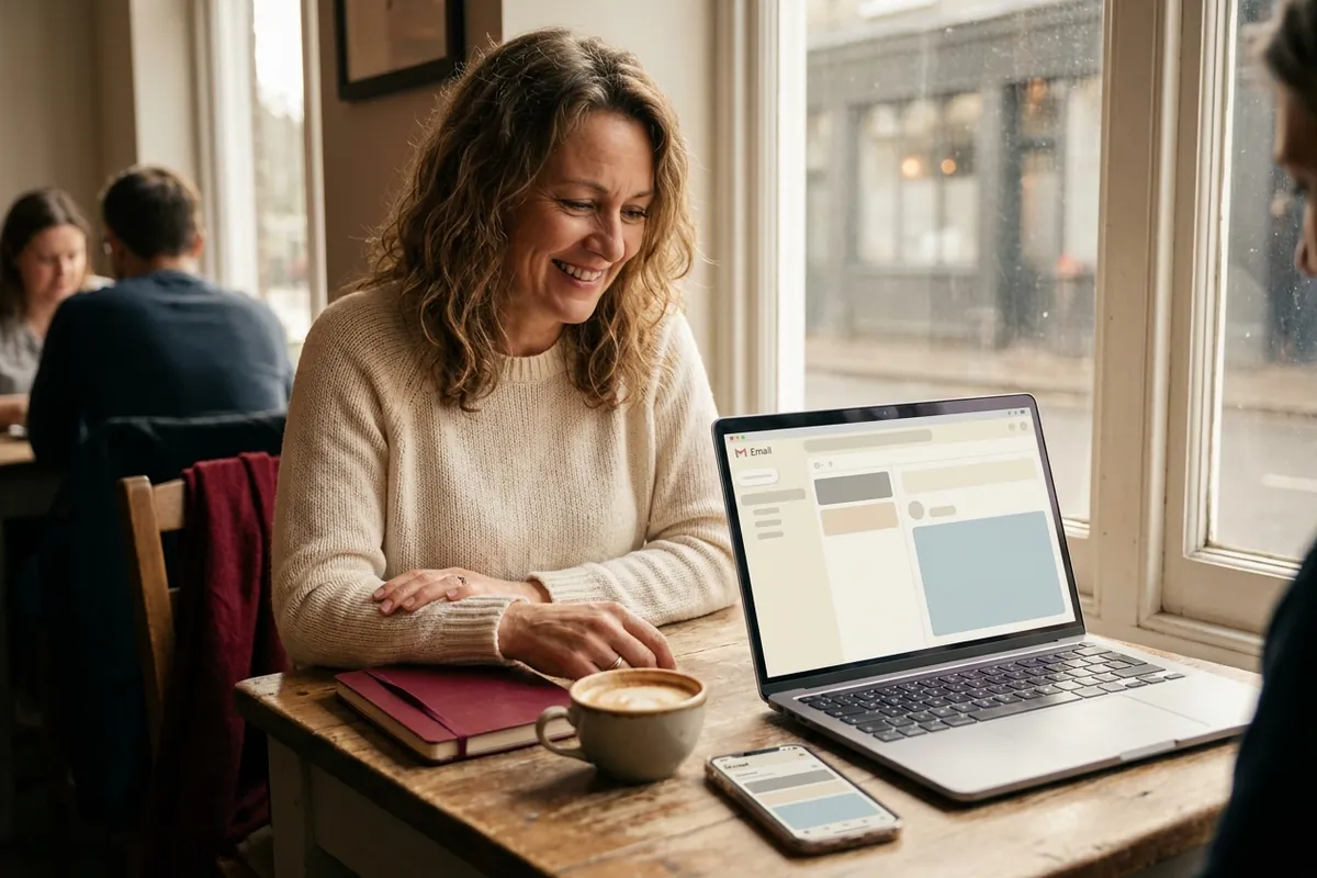A business owner reading email on her own domain