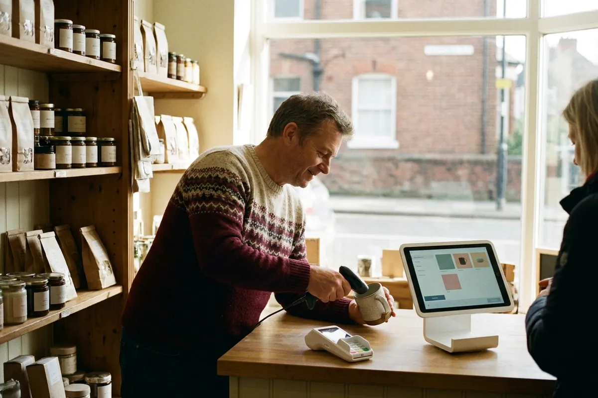 A shop owner at a modern till