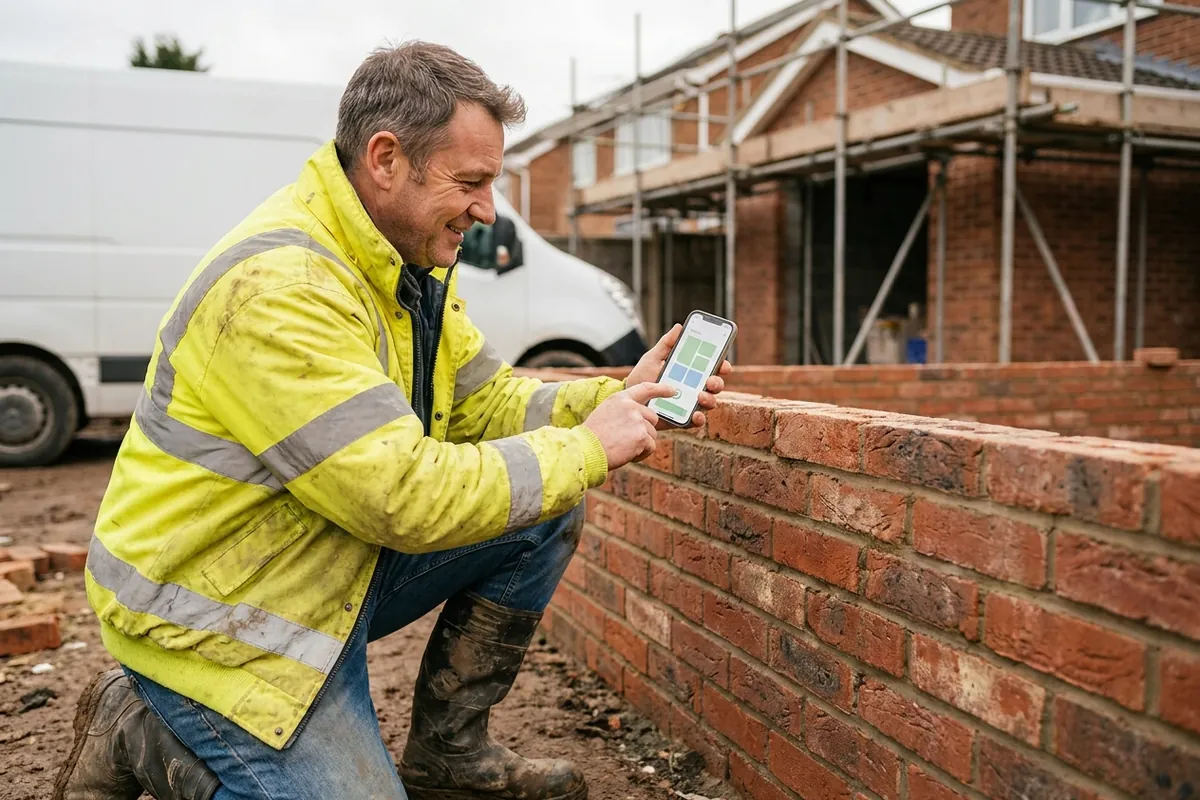 A builder logging a finished job on his phone