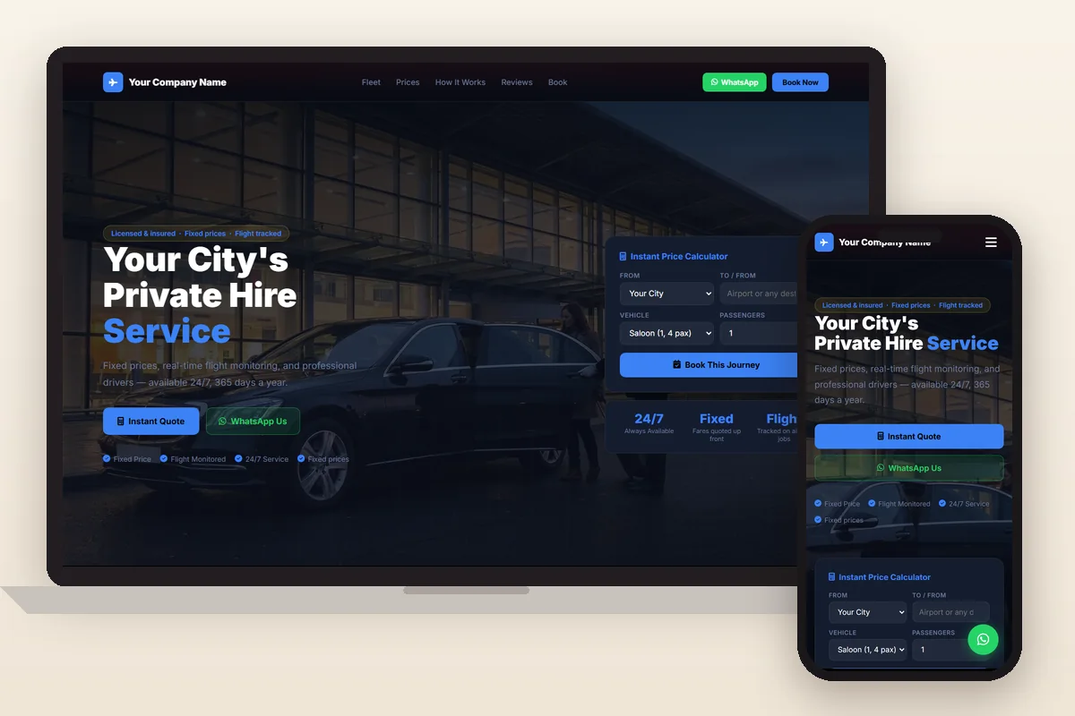 Our taxi booking demo on a laptop and a phone