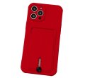 Silicone Card Holder Protection Case For iPhone 15 Pro Max in Red