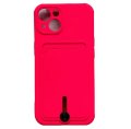 Case For iPhone 15 Silicone Card Holder Protection in Pink Citrus