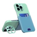 Case For iPhone 14 Pro Max in Green Blue Card Holder Lens Protector Stand