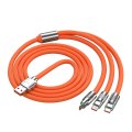 Fast Charging Cable For Mobile Phone 3 in 1 120W Orange Zinc Alloy LED