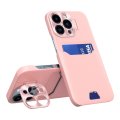 Case For iPhone 14 Plus in Pink Card Holder Lens Protector Stand