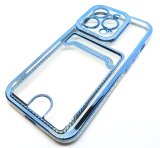 Case For iPhone 14Pro 15Pro Clear View Card Holder With Styled Edge Blue