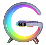 Wireless Charger Alarm Clock Speaker RGB Night Light Charging Station White