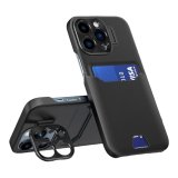 Case For iPhone 14 Plus in Black Card Holder Lens Protector Stand