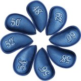 PU Leather Wedge Iron Head Covers Blue 8 Pcs