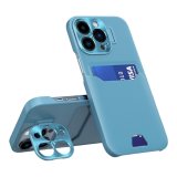 Case For iPhone 14 in Lake Blue Card Holder Lens Protector Stand