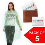 Pocket Poncho Rain Cards Pack of 5 Emergency Disposable For Your Wallet