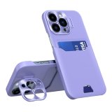 Case For iPhone 14 in Purple Card Holder Lens Protector Stand