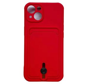 Silicone Card Holder Protection Case For iPhone 15 in Red