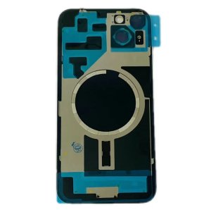 Glass Back For iPhone 14 Plus Blue Battery Door Camera Lens Bezel Magnetism Ring + Metal Plate Plain Without Logo