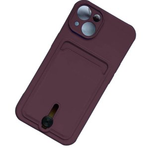 Case For iPhone 15 Silicone Card Holder Protection in Plum