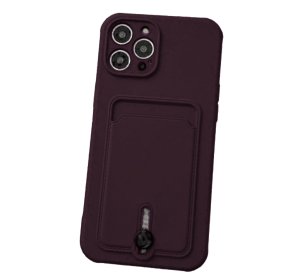 Silicone Card Holder Protection Case For iPhone 15 Pro Max in Plum