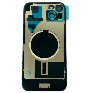 Glass Back For iPhone 15 Plus Blue Battery Door Camera Lens Bezel Magnetism Ring + Metal Plate Plain Without Logo