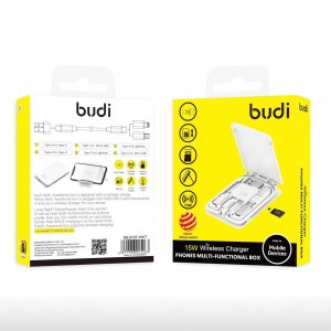 Budi 15W Wireless Charger Multi Functional Box with Phone Cable Adapters White