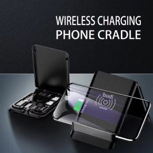 Budi 15W Wireless Charger Multi Functional Box with Phone Cable Adapters Black