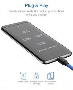 Smart Data Backup Cable Fast Charging Type C Connection SAVEBUDS