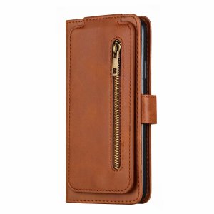 Flip Case For iPhone 13 Pro Wallet with Zip and Card Holder Brown