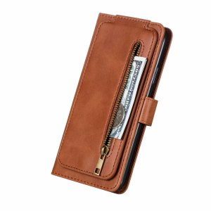 Flip Case For iPhone 13 Pro Wallet with Zip and Card Holder Brown