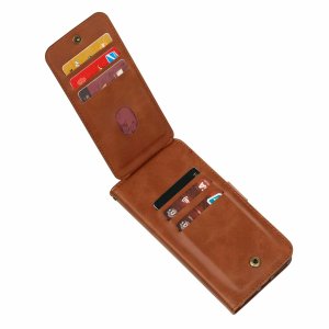 Flip Case For iPhone 13 Pro Wallet with Zip and Card Holder Brown