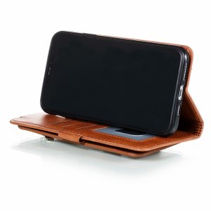 Flip Case For iPhone 13 Pro Wallet with Zip and Card Holder Brown