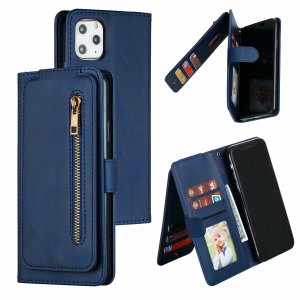 Flip Case For iPhone 13 Pro Wallet with Zip and Card Holder Blue