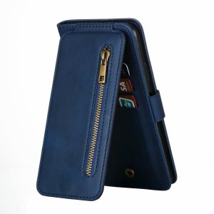 Flip Case For iPhone 13 Pro Wallet with Zip and Card Holder Blue