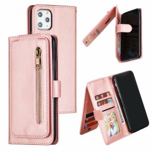 Flip Case For iPhone 13 Pro Max Wallet with Zip and Card Holder Pink