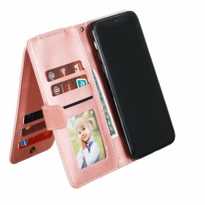 Flip Case For iPhone 13 Pro Max Wallet with Zip and Card Holder Pink