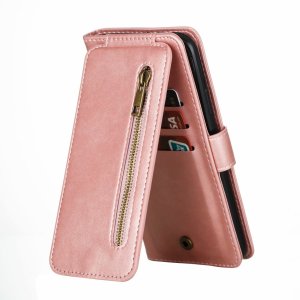 Flip Case For iPhone 13 Pro Max Wallet with Zip and Card Holder Pink