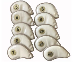 Leather Golf Club Headcovers Irons Set 10 Pcs Club Iron Head Covers in White