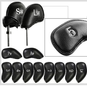 Leather Golf Club Headcovers Irons Set 12 Pcs Club Iron Head Covers in Black