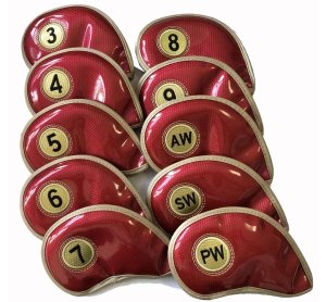 Leather Golf Club Headcovers Irons Set 10 Pcs Club Iron Head Covers in Red