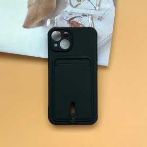 Case For iPhone 15 Silicone Card Holder Protection in Black