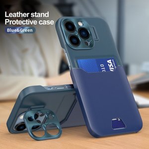 Case For iPhone 14 Pro Max in Blue Green Card Holder Lens Protector Stand