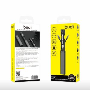 Budi 9-in-1 Essential Travel Charging & Data Sync Cable Stick For Smart Phone TF Card Storage - Black