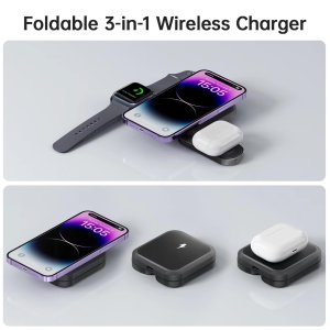 Wireless Charger For iPhone 15 14 13 12 Pods Watch Budi Magnetic Foldable 15W