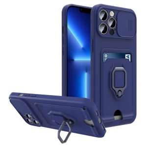 Case For iPhone 13 Pro Blue with Magnetic Ring Holder Camera Shutter