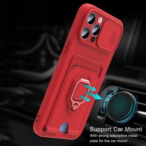 Case For iPhone 13 Black Multi Function with Magnetic Ring Holder Camera Shutter