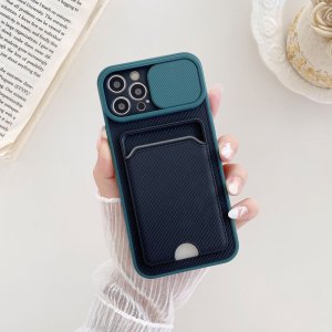 Case For iPhone 12 Pro in Green Ultra thin Case with Card slot Camera shutter