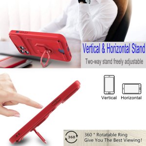 Case For iPhone 13 Pro Red Multi Function with Magnetic Ring Holder Camera