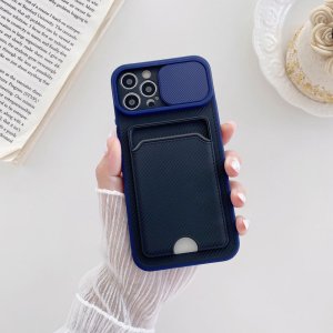 Case For iPhone 12 Pro in Blue Ultra thin with Card slot Camera shutter